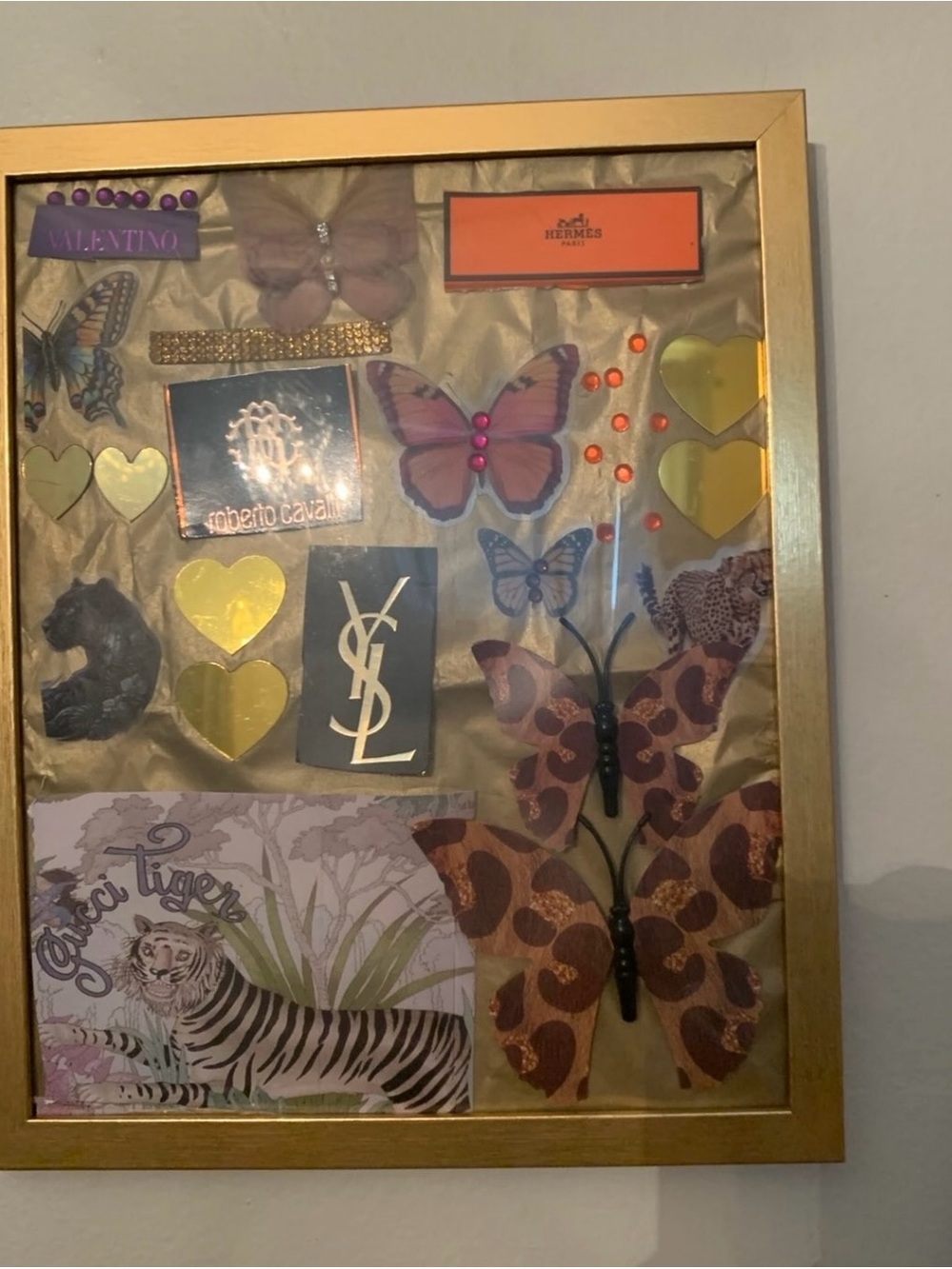 Decorative Gold-Framed Butterfly & Heart Wall Art - Multicolor